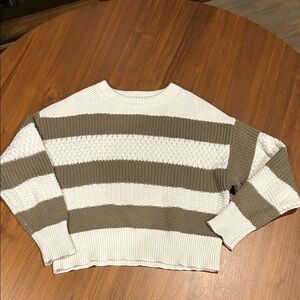 Striped Knit Sweater - White and sage green